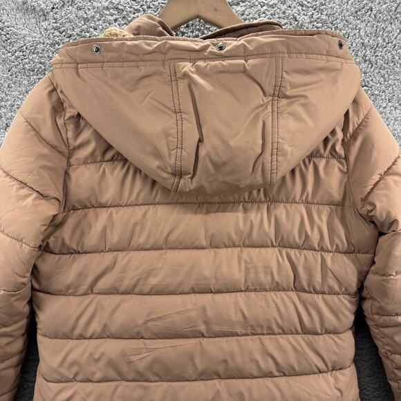 Hollister Puffer Jacket Women's Small Tan Sherpa-Lined Hooded - Picture 4 of 11